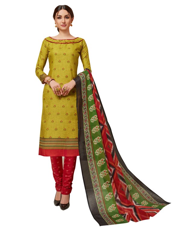 Viva N Diva Green Colored Cotton Printed Salwar Suit Dress Material